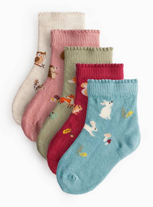 Woodland Animal Print Ankle Socks 5 Pack 3-5.5